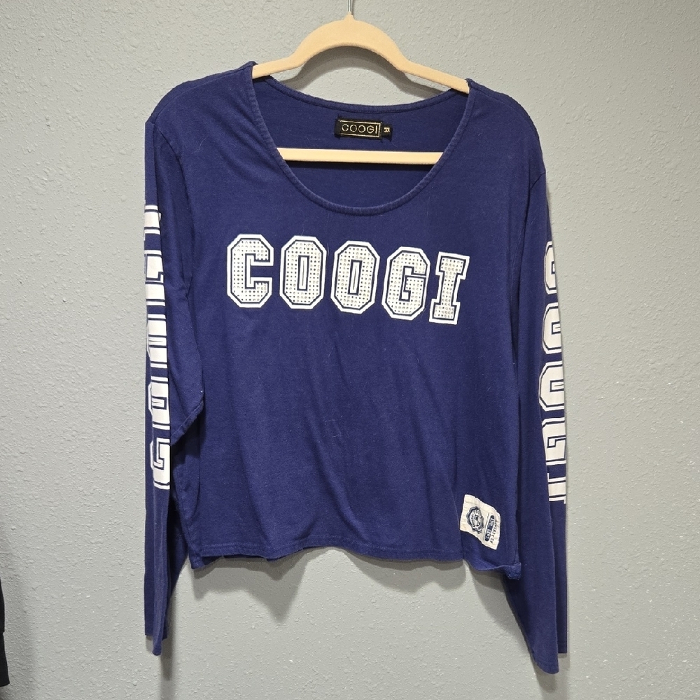 COOGI Navy Long Sleeve Crop Top Plus Size 3x